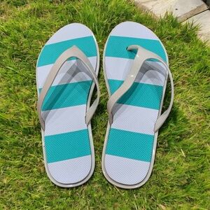 Striped Teal and Gray Flip Flops